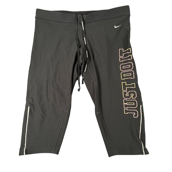 Nike Womens L Black Just Do It Spell Out Cycling Shorts Drawstring Pockets‎ - Picture 1 of 9